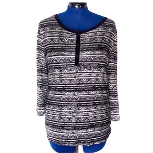 Laura Ashley XL black‎ white pattern scoop snap neckline 3/4 sleeve sleep top